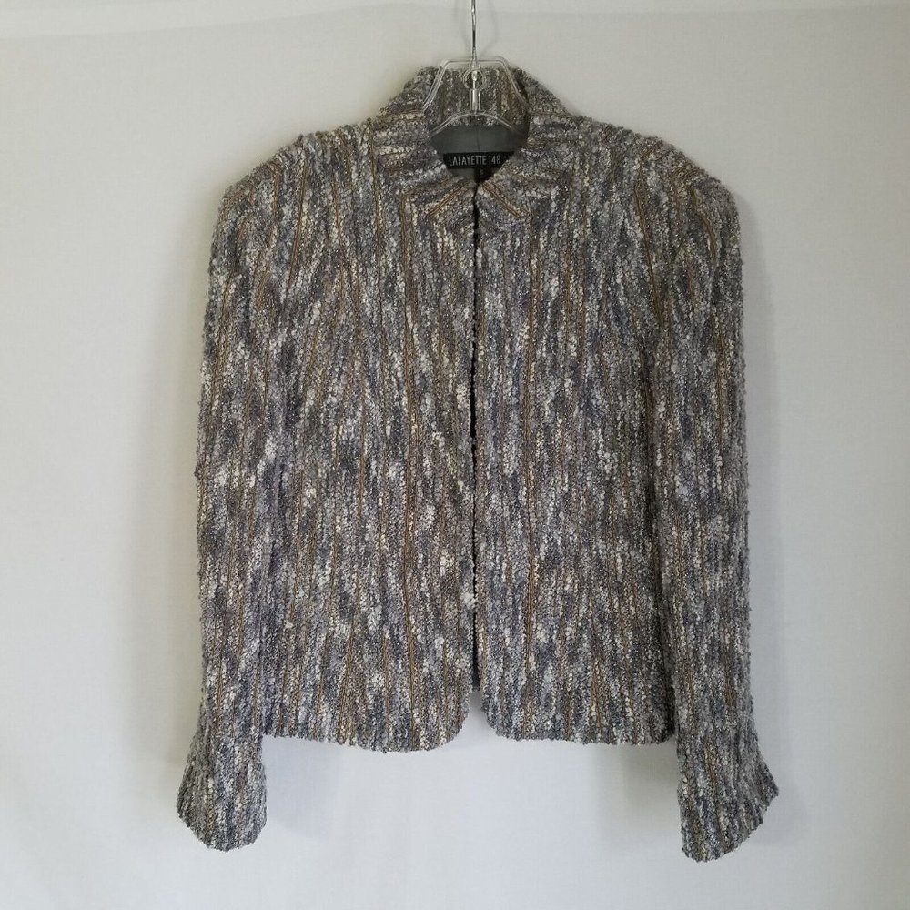 Lafayette 148 Womens‎ Grey Beige Metallic Silver Wool Blend Tweed Jacket Size 6